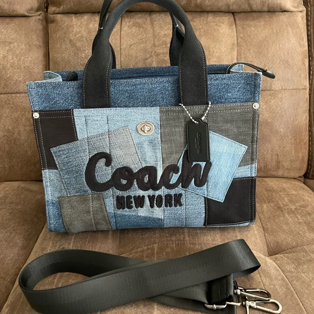 NWT Coach Denim Patchwork Cargo Tote - Picture 1 of 7